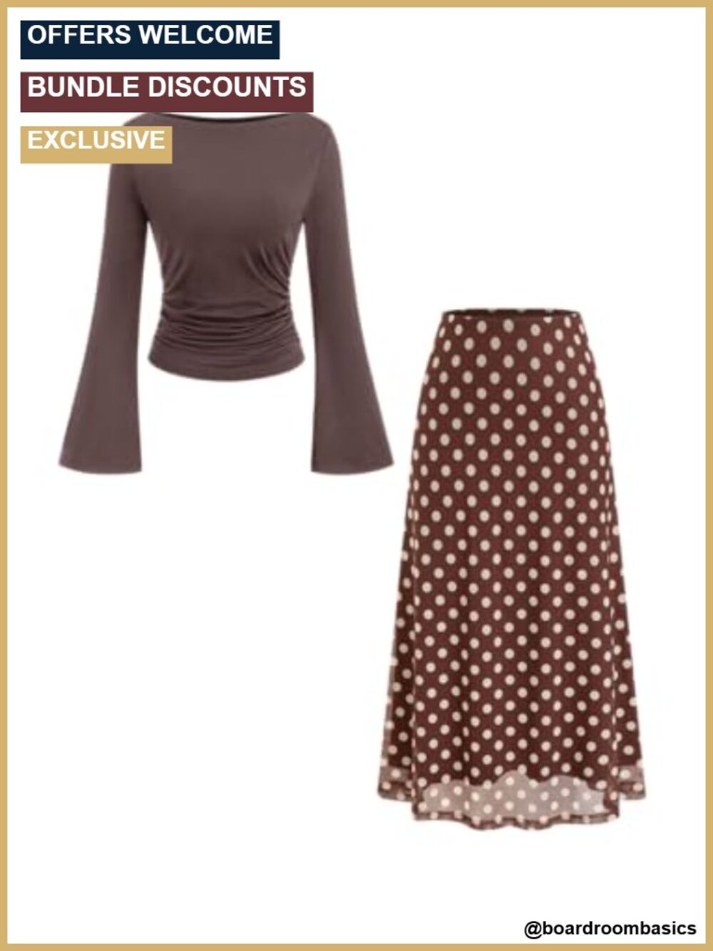 Built-in Bra Two Piece Skirt Set Long Sleeve Ruffle Top Maxi Skirt Casual Outfit